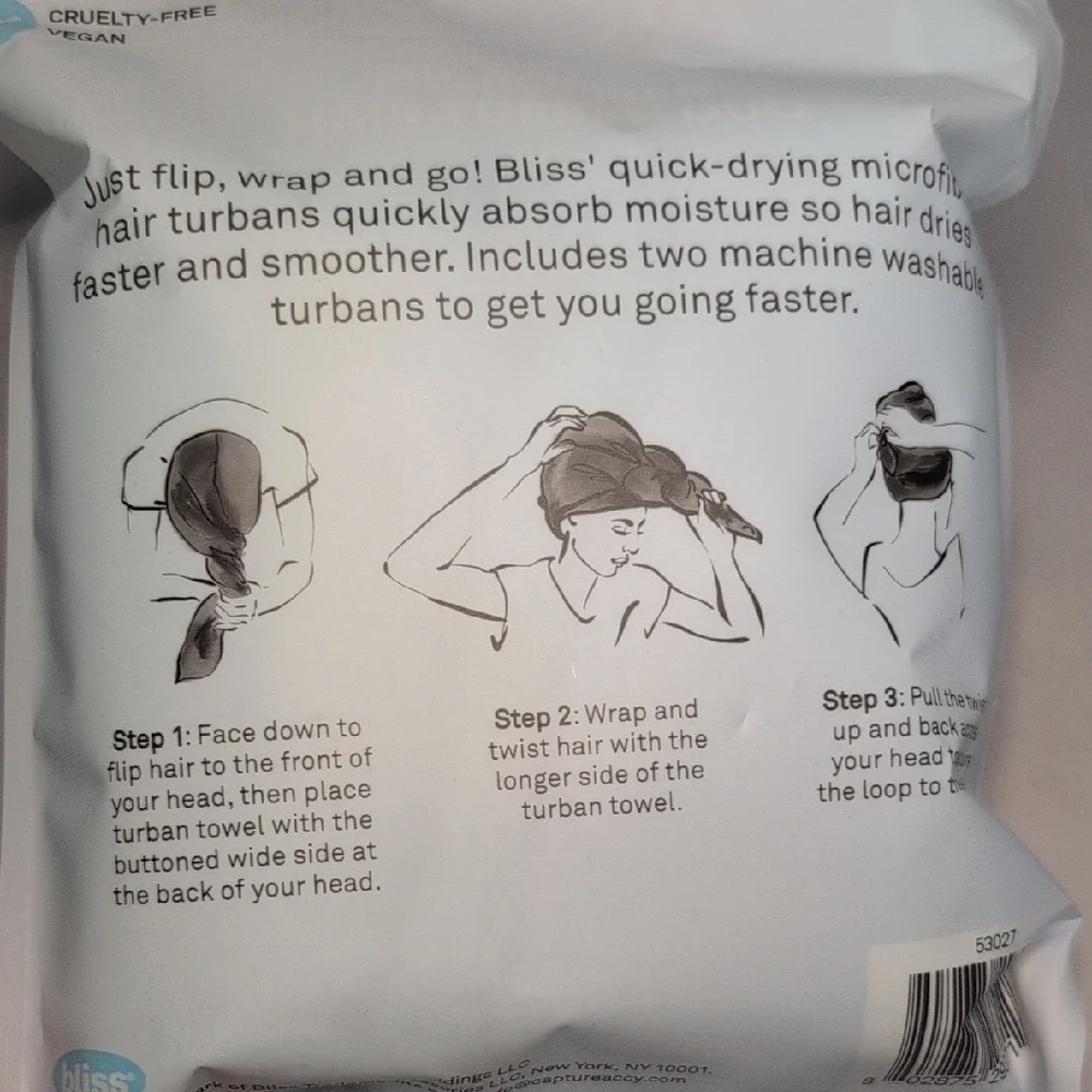 Bliss Blue Microfiber Hair Turban Duo 2 Pack *Please Read